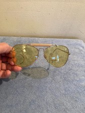 Vintage Bushnell F. Korea Wrap Around Sunglasses Shooter Aviator Alpo Gold 1960s