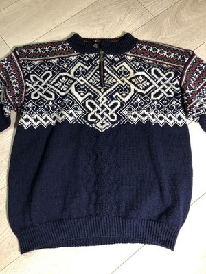 Dale of Norway Garn 1999 Vail Sweater Mens M-L Fair Isle Blue Cable Knit Knitted