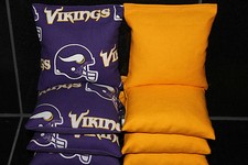 8 CORNHOLE BEANBAGS made w MINNESOTA VIKINGS Fabric ACA Reg Bags, Top Quality