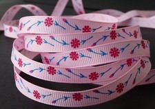 3/8" red Carnation Flower on pink grosgrain RIBBON 1 yd party wrap gift bow