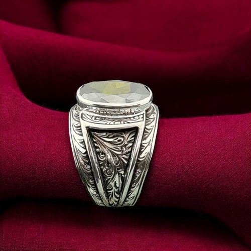 925 Sterling Silver Men's Ring, Peridot Stone Men Ring, Vintage Style Men's Ring - Picture 9 of 11