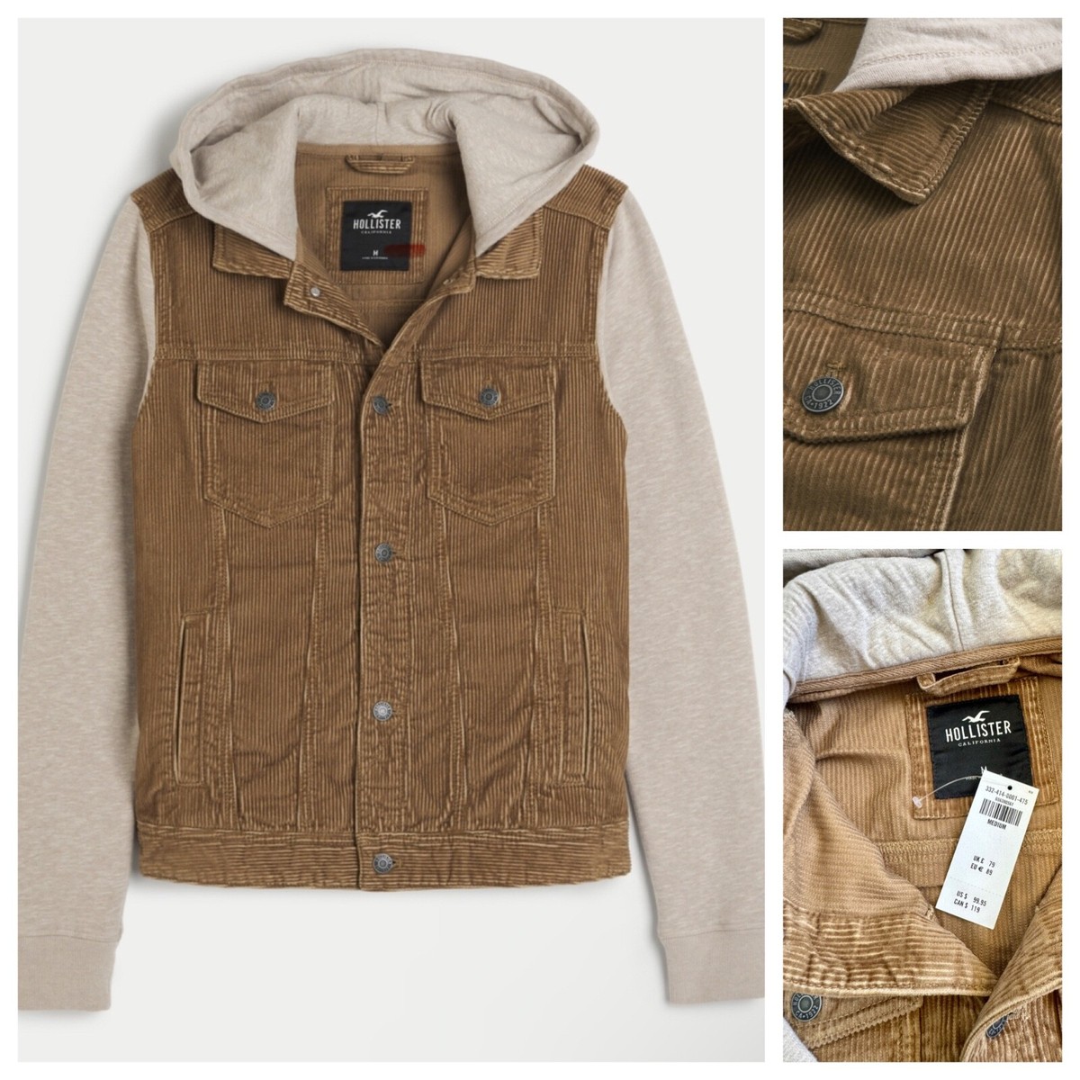 NWT HOLLISTER MEN'S CORDUROY HOODIE JACKET | SIZES M/L/XL | $99.95