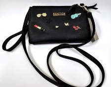 KENNETH COLE BLACK FAUX LEATHER,2 TOP ZIP,GOLD,GUITAR,CROSSBODY BAG,WRISTLET