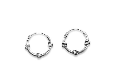 Sterling Silver Bali Hoop 12mm .5  Endless Sleeper Oxidized Boho Tribal Earrings