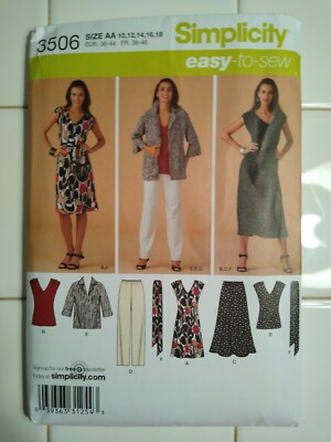 Uncut Size 10-18 Simplicity 3506 Easy Dress Jacket Pants Skirt Top Pattern 