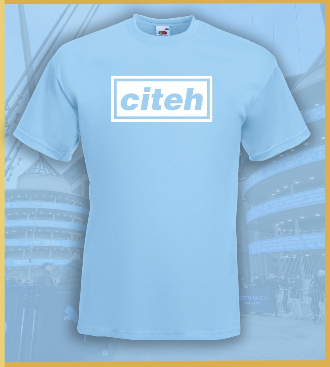 oasisファン必携 97-99 マンCフットボールシャツ Made in UK Citeh Oasis Inspired Manchester City MCFC Fan T-Shirt Football