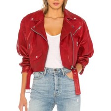 Lamarque Dylan Red Leather Motorcycle Jacket Small Crop Luxury Biker $506 New