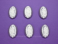 6 new White on PURPLE Our LADY OF GUADALUPE 25mm x 18mm CAMEOS DIY Crafts Easter