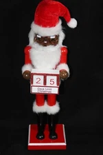 Wooden Christmas Nutcracker, 14" Black  Santa with Christmas Countdown