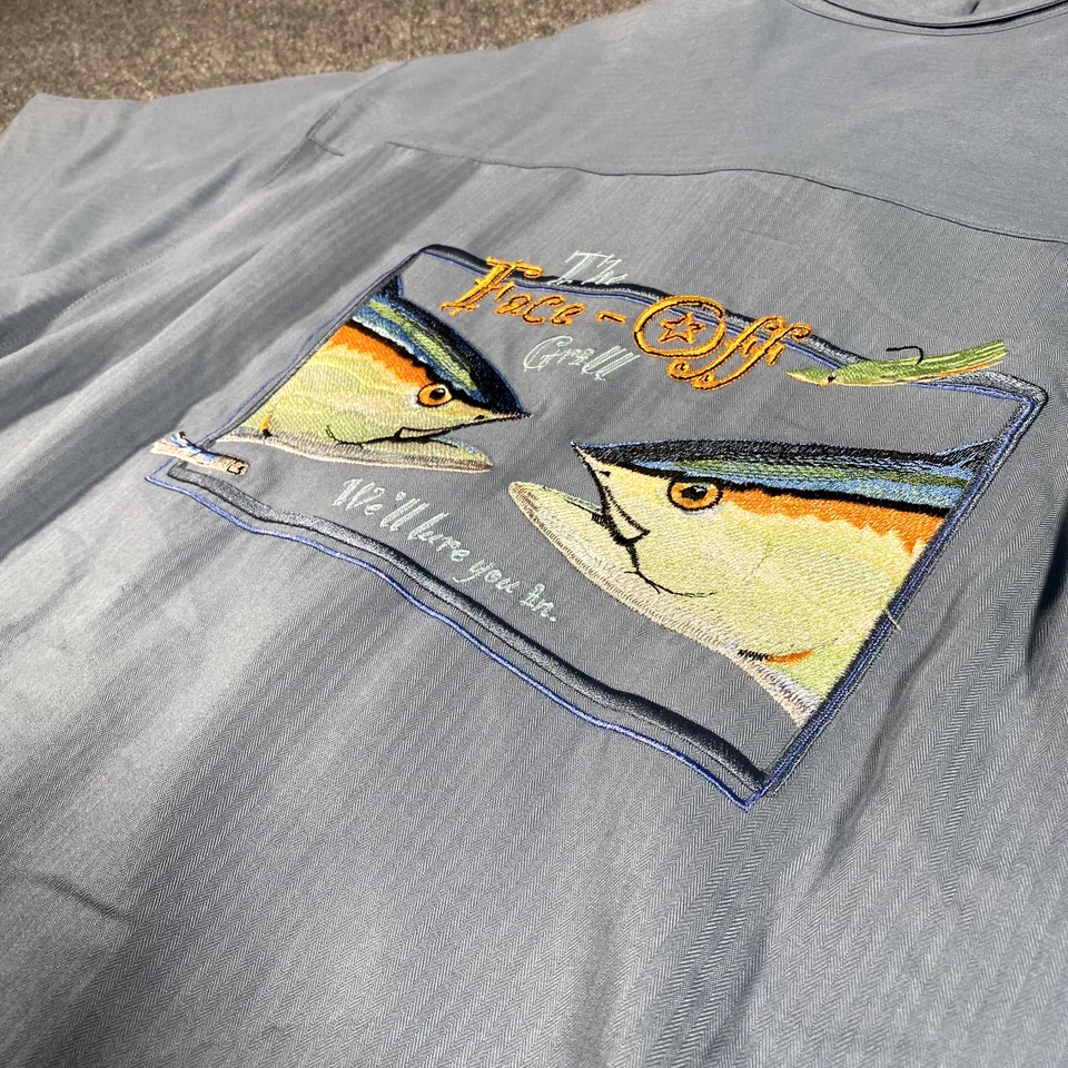 Hook & Tackle Mens Large Face Off Grill Tuna Fishing Button up Shirt Embroidered - Image 4 of 4