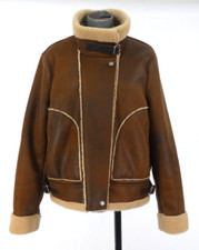 Zara Jacket Aviator Shearling Faux Mouton Brown Boa Riders Stand Collar Size L