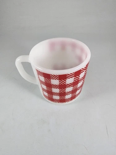 Vintage Fire King Mug Red Gingham Blank