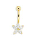 Flower Belly Button Ring Piercing Body Jewelry Navel Real 14K Yellow Gold 14G