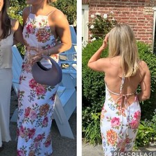 Reformation Small Selia Linen Maxi Dress Open Back Floral Giverny