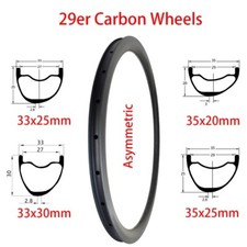 Llantas de fibra de carbono 29er MTB XC asimetría cubierta sin cámara rueda de bicicleta 35x20 mm
