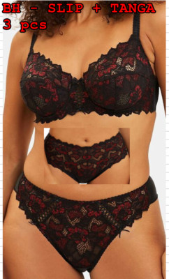 Sans Complexe ARUM GLITZER 3pc SET Gr.85F + XL UK 38E BH mit Bügel Rot schwarz