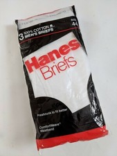 Vintage 1987 Hanes White Briefs Underwear 100 Cotton 3 pack Size 44 NEW USA