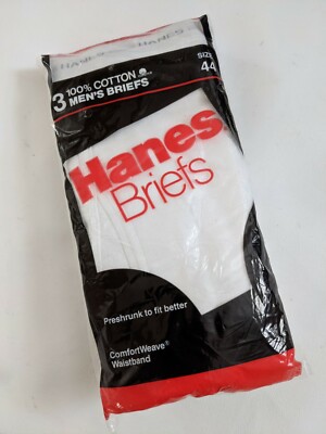 Vintage 1987 Hanes Weiße Unterwäsche 100% Baumwolle 3er Pack Größe 44 NEU USA
