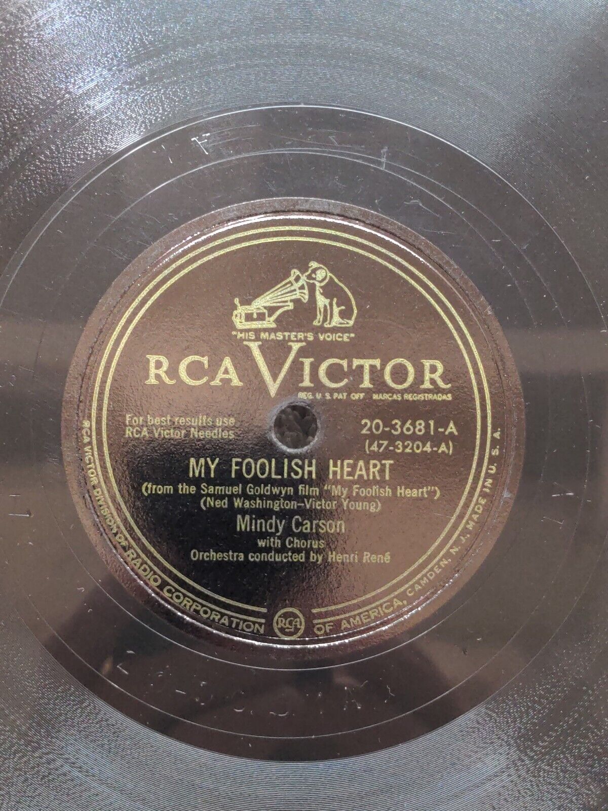 78 RPM My Foolish Heart Candy And Cake Mindy Carson RCA Victor 20-3681 A19