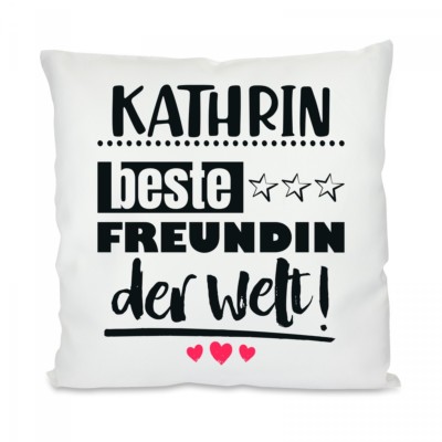 Herzbotschaft  Kissen mit Motiv Modell: ''Beste Freundin der Welt'' mit Wunschname