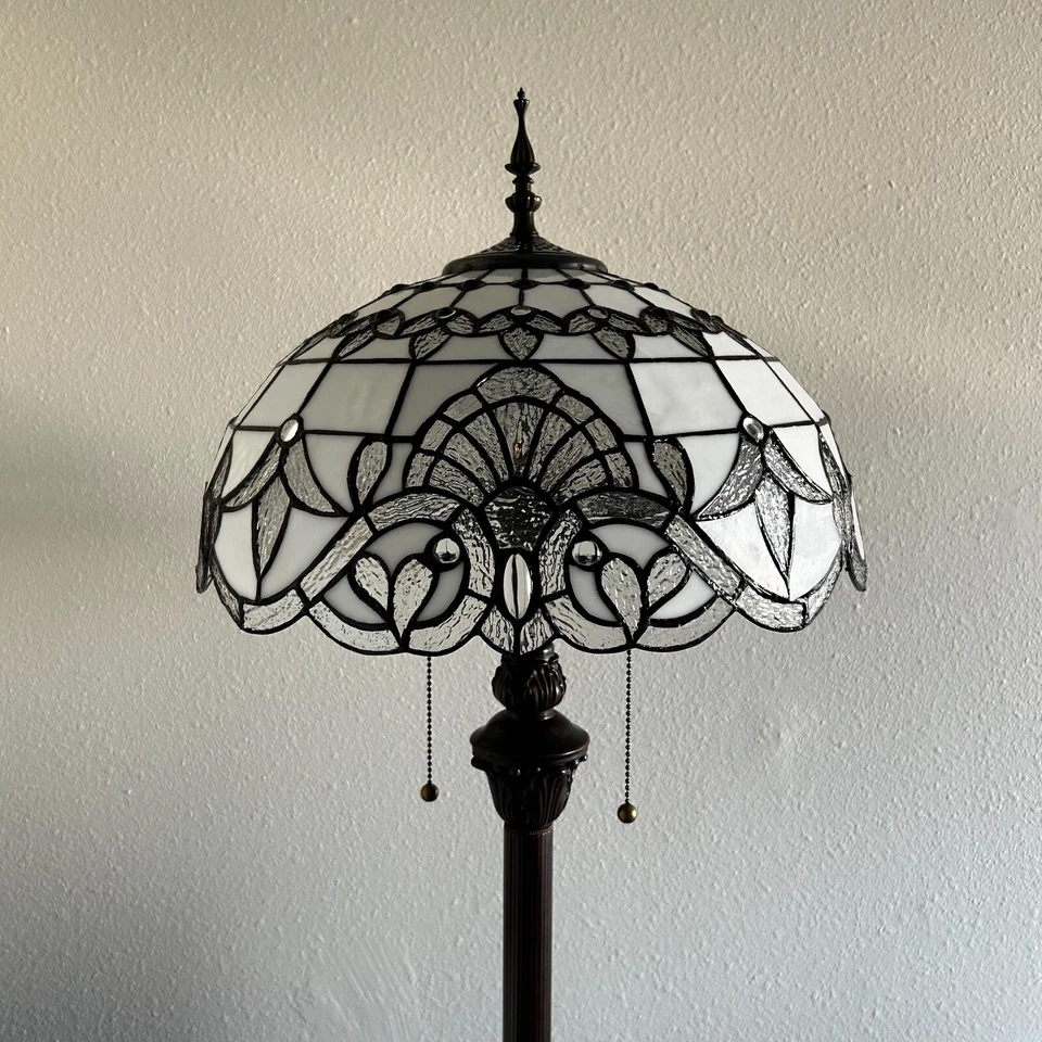 Tiffany Style Floor Lamp White Stained Glass Baroque Style Lavender 64"H16"W16"D - Image 4 of 4