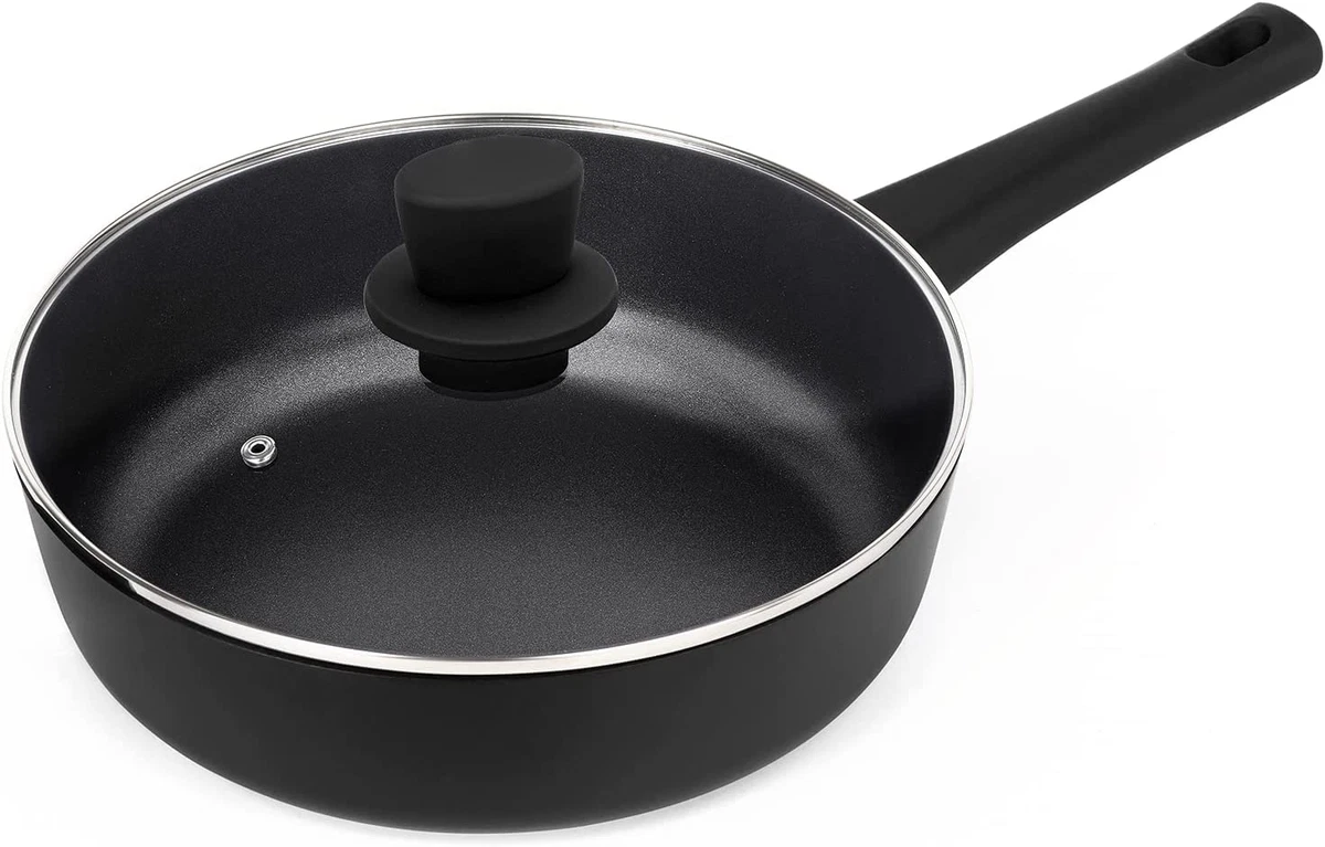 Sakuchi Deep Frying Pan with Lid Nonstick Saute Pan (Black, 9.5 Inch)