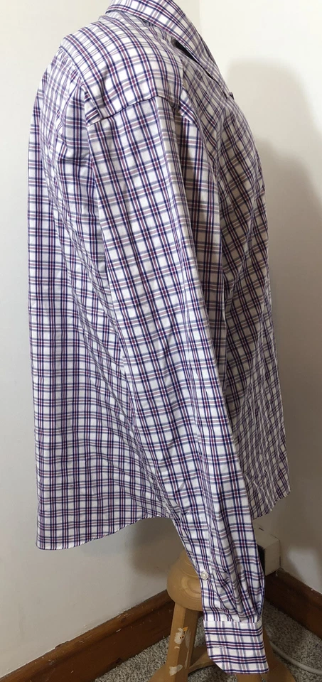 Camisa Egara Para Hombres XXL Manga Larga Algodón a Cuadros Abotonada Roja Blanca Azul Foto 3 de 4