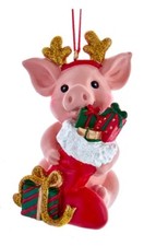 Kurt Adler Resin Pig with Antlers  Gifts Christmas Ornament A2222