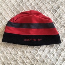 OBERMEYER SKI HAT CAP BEANIE KNIT red Black Stripe Juniors One Size.