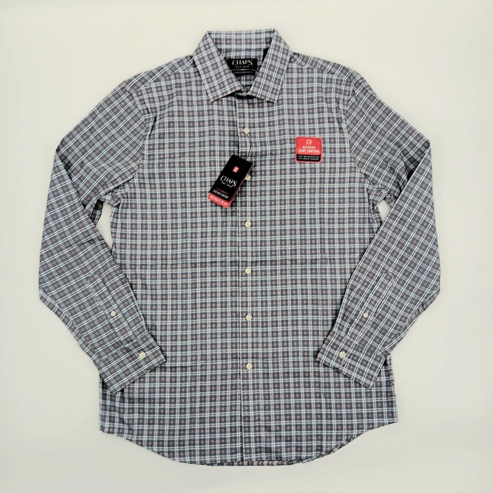 Camisa Chaps Para Hombres Ajuste Clásico Rendimiento Abotonada Azul A Cuadros M Nueva con Etiquetas AA11-7 Foto 2 de 4