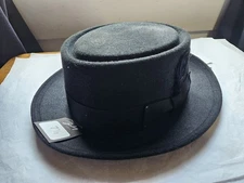 New Bailey of Hollywood Jett Pork Pie Black Fedora Hat 7-5/8 nwt Made In USA