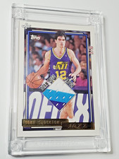 John Stockton 2022-23 Jersey Fusion Team Logo Patch 3 color 1991 Topps Gold 5/10