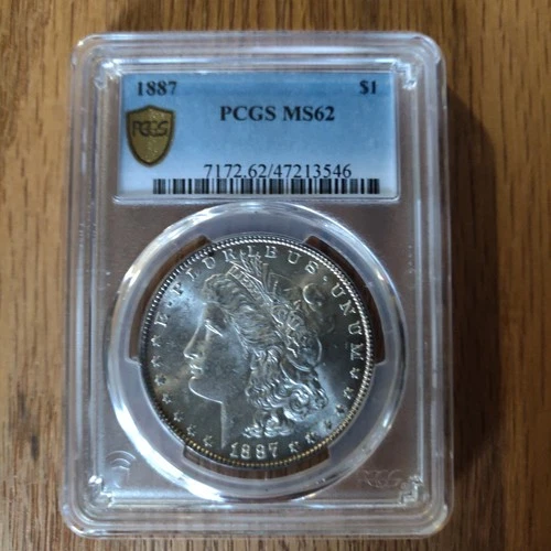 1887 P Morgan Silver Dollar PCGS MS62 Gold Shield