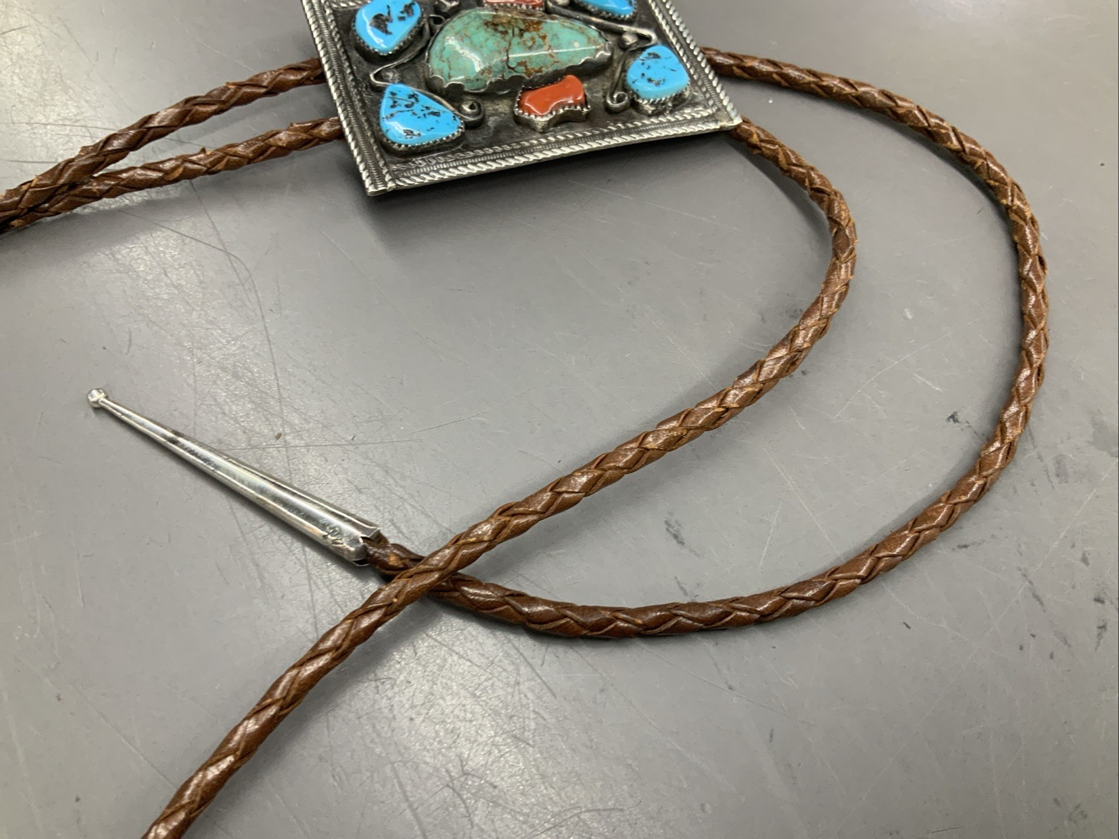 SOLID STERLING SILVER Bolo Tie Turquoise Old Pawn… - image 15