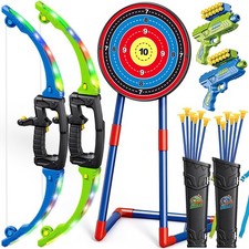 Bow and Arrow for Kids 5-12, 2 Pack LED Light-Up Archery Set with Target