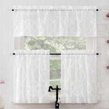 No. 918 Allerton Embroidered Trellis Light Filtering Rod Pocket Kitchen Curta...