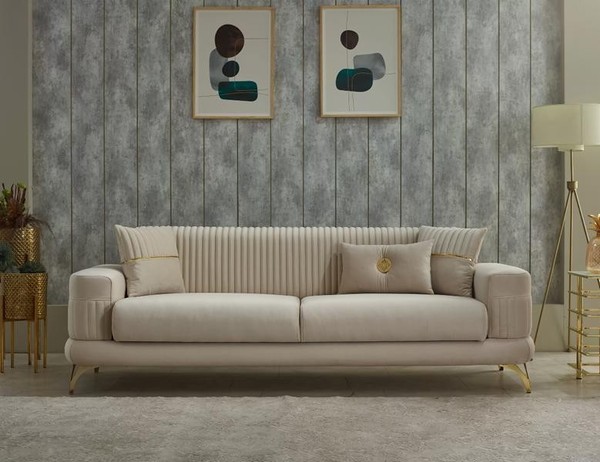 Luxus Dreisitzer Polstersofa Stoffsofa Couch Sofa 3 Sitzer Beige Couchen-image