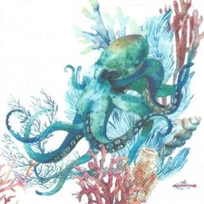 European Excellency Cocktail Size Paper Napkins Pack of 20 NIP Underwater Scene