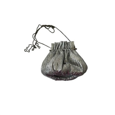 Vanessa Paris Silver Metallic Pleated Evening Bag Crossbody Clutch Kiss Lock