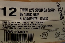 Southwire #12awg/2C Solid THHN/THWN Building Wire 600V Black/White /50ft