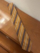 Authentic Vintage Gucci Silk Tie Mustard Gold Blue Red Stripes Made in Italy