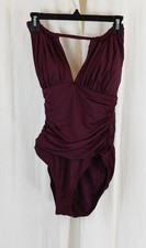 La Blanca Women's One Piece Swimsuit High Neck Keyhole Dark Cherry Size 12