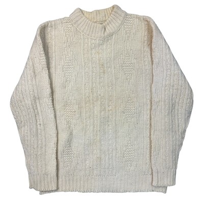 Jantzen Aran Strickpullover Pullover 100% Wolle Vintage Fischer Beige Herren Large