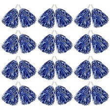 Cheer Pom Poms 12PCS Blue and Silver Metallic Foil with Plastic Handles