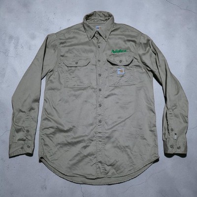 Carhartt FR Shirt Mens Medium Beige Twill Flame Resistant Button Down FRS003 KHI