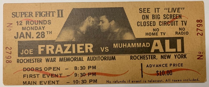 MUHAMMAD ALI vs JOE FRAZIER SUPER FIGHT II CLOSED CIRCUIT TV WHOLE TICKET RARE