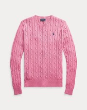 NWT Polo Ralph Lauren Cable-Knit Cotton Crew Neck in Pink Heather Sweater M