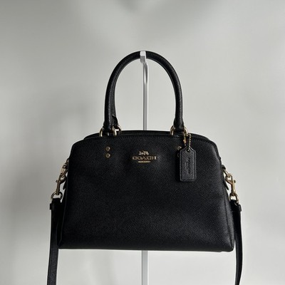 Coach Mini Lillie Carryall Black Crossgrain Leather Satchel Excellent