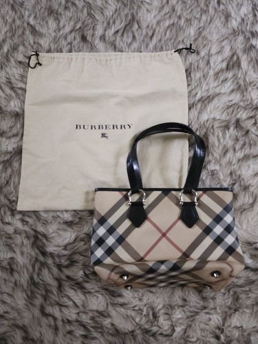 Authentic Burberry Prorsum Leather Plaid House Check Tote Bag Purse Footed