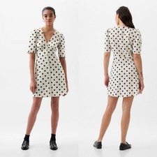 GAP Linen Blend Polka Dot Button Front Mini Dress Women’s Large White Black NWT